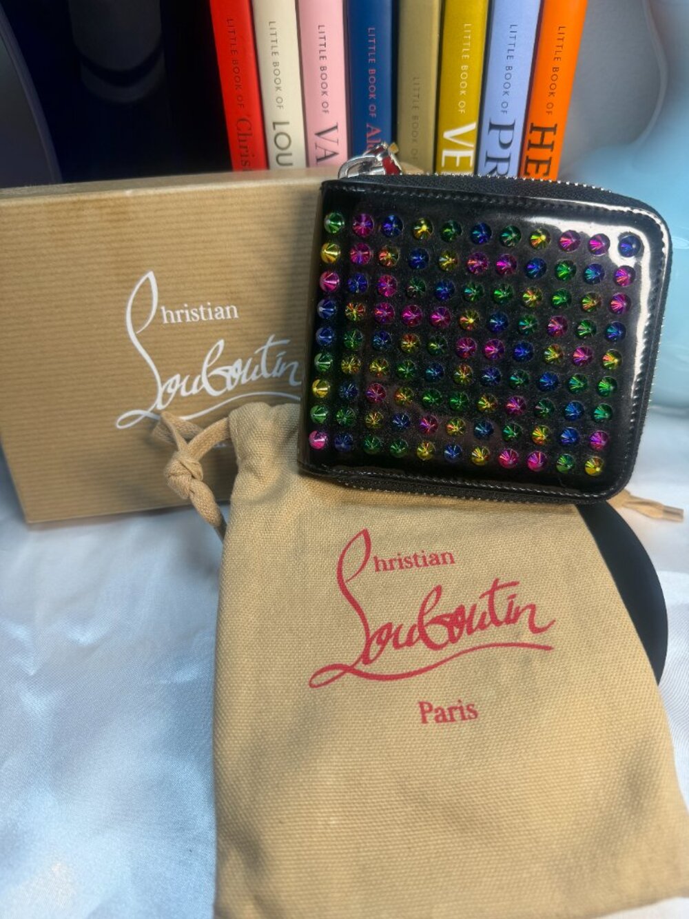 Christian Louboutin Panettone Multicolor Square Compact Wallet EUC